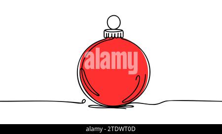 Durchgehende einzeilige Zeichnung des roten Weihnachtsballs. Weihnachtsbaumschmuck durch eine Linie. Einfaches modernes Symbol für Winterferien. Stock Vektor