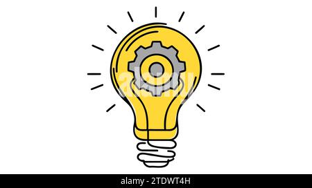 Einzelne durchgehende Linienzeichnung einer sauberen Glühlampe mit Zahnradmechanik im Inneren für Logo-Etikett. Creative Workshop Logotype Symbol Template Konzept. Stock Vektor