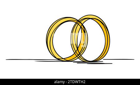 Eine durchgehende Linienzeichnung von Eheringen. Romantisches Eleganz-Konzept und Symbolangebot Verlobung und Liebesehe im einfachen linearen Stil. Edita Stock Vektor