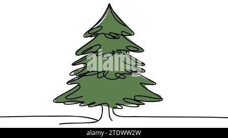 Hintergrund der Weihnachtsbaumlinie. Grüner einzeiliger Zeichnungshintergrund. Durchgehende Linienzeichnung des weihnachtsbaumsymbols Stock Vektor
