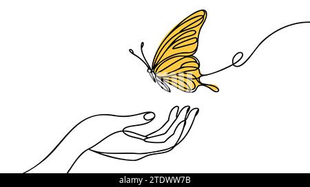 Schmetterling in einer durchgehenden Linienzeichnung. Stock Vektor
