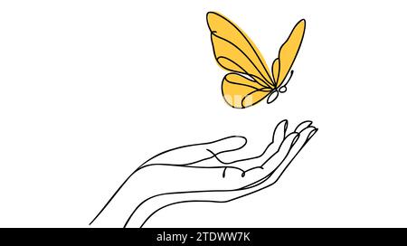 Schmetterling in einer durchgehenden Linienzeichnung. Stock Vektor