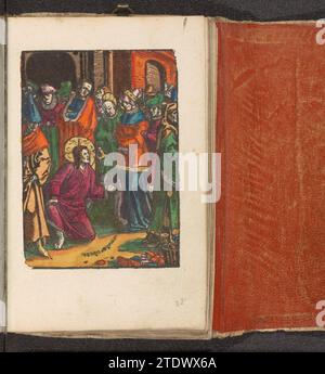 Christus und die ehebrecherische Frau, ca. 1530 im Tempel bringen verschiedene Pharisäer eine Frau, die in Christus gefangen wird. Die Pharisäer fragen, was Christus von dem Gesetz Moses hält, dass solche Frauen gesteinigt werden müssen. Christus hat mit dem Finger auf den Boden geschrieben und sagt, als er aufblickt, dass der Mensch, der ohne Sünde ist, den ersten Stein werfen soll. Print ist Teil eines Buches. Amsterdamer Zeitung im Tempel bringen verschiedene Pharisäer eine Frau, die in Christus ehebrecherisch erwischt wird. Die Pharisäer fragen, was Christus von dem Gesetz Moses hält, dass solche Frauen gesteinigt werden müssen. Christus hat mit geschrieben Stockfoto