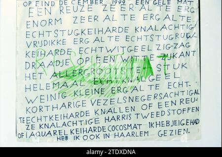 Ausstellung zum Thema Wahnsinn, 14.07.1999, Whizgle News aus der Vergangenheit, zugeschnitten auf die Zukunft. Erkunden Sie historische Geschichten, das Image der niederländischen Agentur aus einer modernen Perspektive, die die Lücke zwischen den Ereignissen von gestern und den Erkenntnissen von morgen überbrückt. Eine zeitlose Reise, die die Geschichten prägt, die unsere Zukunft prägen. Stockfoto