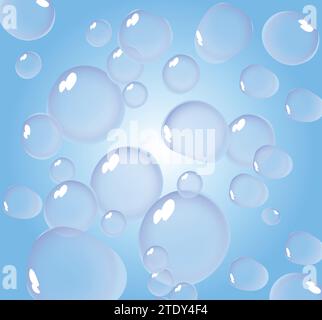 ILLUSTRATION BEWEGLICHER WASSERBLASEN AUF BLAUEM HINTERGRUND Stock Vektor
