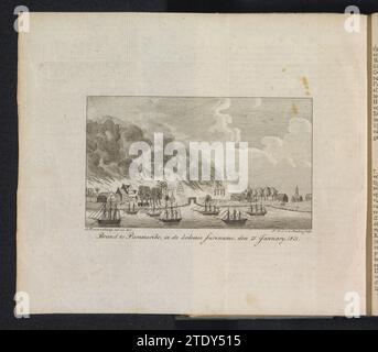 Marke in Paramaribo, 1821, 1821 - 1825 Blick auf das große Feuer in der Stadt Paramaribo am 21. Januar 1821. Blick auf die Stadt vom Wasser aus, vor dem Kusr befinden sich einige Segelschiffe vor Anker. Druckerei: Netherlandsnach Zeichnung von: Paramaribo Papierätzung / Gravur Paramaribo Ansicht des großen Feuers in der Stadt Paramaribo am 21. Januar 1821. Blick auf die Stadt vom Wasser aus, vor dem Kusr befinden sich einige Segelschiffe vor Anker. Druckerei: Netherlandsnach Zeichnung von: Paramaribo Papierätzung / Gravur Paramaribo Stockfoto