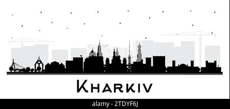 Charkiv Ukraine City Skyline Silhouette mit schwarzen Gebäuden isoliert auf weiß. Vektorabbildung. Charkiv Stadtbild mit Wahrzeichen. Stock Vektor