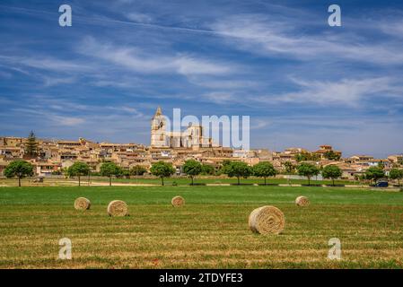 Kirche und Stadt Sineu an einem Frühlingsmittag (Mallorca, Balearen, Spanien) ESP: Iglesia y pueblo de Sineu en un mediodía de primavera (Mallorca) Stockfoto