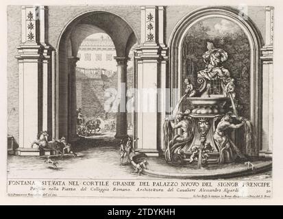 Fontein in einem Innenhof des Palazzo Doria Pamphilj in Rom, Giovanni Francesco Venturini, 1653 - 1691 nummeriert unten: 20. Der Ausdruck ist Teil eines Albums. Druckerei: Italien eigenes Design von: ItalienVerlag: RomeVaticaanstad Papierätzung Doria Pamphilj Galerie. Rom ist unten nummeriert: 20. Der Ausdruck ist Teil eines Albums. Druckerei: Italien eigenes Design von: ItalienVerlag: RomeVaticaanstad Papierätzung Doria Pamphilj Galerie. Rom Stockfoto