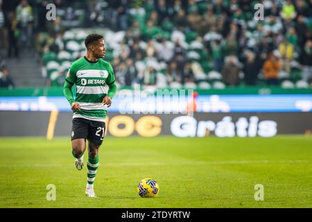 Lissabon, Portugal. Dezember 2023. Geny Catamo von Sporting CP in Aktion während des Liga Portugal Betclic Spiels zwischen Sporting CP und FC Porto im Estadio Jose Alvalade. (Endpunktzahl: Sporting CP 2 - 0 FC Porto) (Foto: Henrique Casinhas/SOPA Images/SIPA USA) Credit: SIPA USA/Alamy Live News Stockfoto