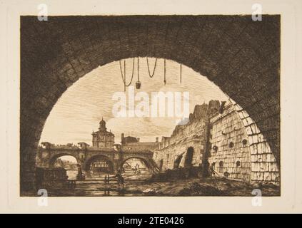 Le Pont-neuf et la Samartaine de dessous la Premiere arche du Pont-au-Change (Pont-neuf und die Samartaine aus dem ersten Bogen des Pont-au-Change, Paris, nach Nicolle) 1917 von Charles Meryon Stockfoto