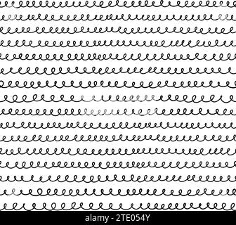 Nahtloses Doodle-Looping-Muster. Abstrakte schwarze horizontale handgezeichnete Looplinien nahtloses Muster. Geometrische, sich wiederholende, wirbelförmige Streifen. Gewelltes Material Stock Vektor