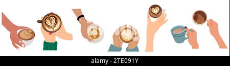 Cartoon Hand hält Tassen mit Kaffee Vektor Set. Stock Vektor