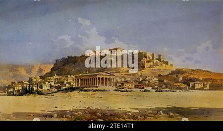 Giallinas Angelos (1857 - 1939) Thision und die Akropolis, Gemälde 19.-20. Jahrhundert, Nationalgalerie, Athen, Griechenland. Stockfoto