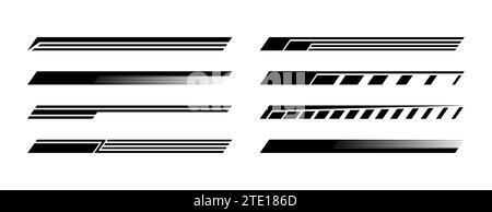 Rennstreifen für das Tuning-Paket. Aufkleber zum Abdecken von Karosserien. Isolierte Vektorillustration auf weißem Hintergrund. Stock Vektor