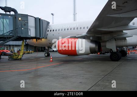 KOPENHAGEN, DÄNEMARK - 24. November 2018: Airbus A320 von SAS Scandinavian Airlines am Gate Stockfoto