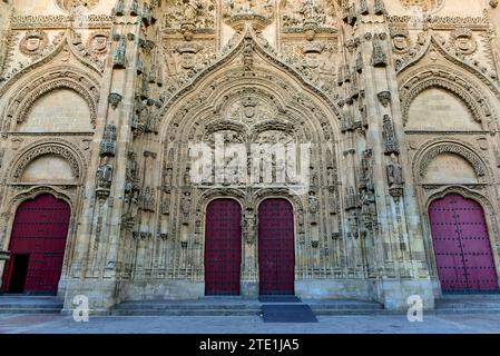 Fassade der Kathedrale von Salamanca am frühen Morgen Stockfoto