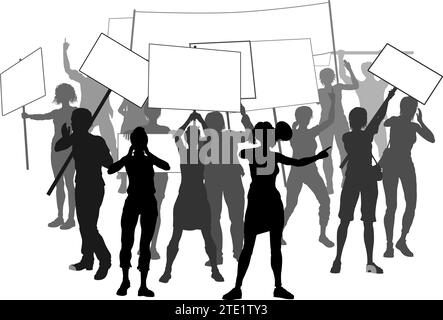 Silhouette Demonstrator Menschenmenge Protest Rallye Streik Stock Vektor