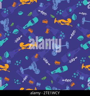 Vektor Spaß Cocktails alkoholische Getränke Farbe Grunge Silhouette zufällige Anordnung nahtloses Muster 01. Geeignet für Textilien, Menügestaltung und Tapeten. Stock Vektor