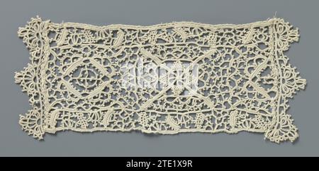 Streifen Häkelseite mit Reticella-Motiven, anonym, ca. 1890 - ca. 1909 Streifen der natürlichen irischen Häkelseite, Nachahmung der Reticella. Oben und unten sind mit einem Lineal versehen. Die Seiten sind mit potente-Fächerskulpturen versehen. Irische Baumwolle (Textil) Streifen von natürlicher irischer Häkelseite, Nachahmung von Reticella. Oben und unten sind mit einem Lineal versehen. Die Seiten sind mit potente-Fächerskulpturen versehen. Irische Baumwolle (Textil) Stockfoto