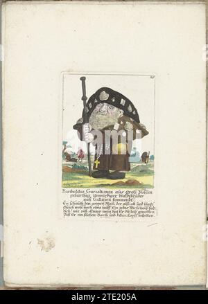 De kleine Mens Bartholdus Gursalkawiz als Pilger aus Compostella, CA. 1710, 1705 – 1715 der polnische kleine Bartholdus Gursalkawiz als Pilger aus Santiago de Compostela. In der Überschrift unter dem Titel ein vierzeiliger Vers auf Deutsch. Rechts oben nummeriert: 29. Teil einer losen Ausgabe aus der Zeit um 1710 einer Serie von Karikaturen kleiner Menschen, bekannt als Zwergton. Augsburger Papiergravur Santiago de Compostella der polnische kleine Mann Bartholdus Gursalkawiz als Pilger aus Santiago de Compostela. In der Überschrift unter dem Titel ein vierzeiliger Vers in Stockfoto