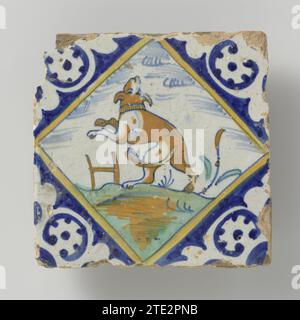 Lose Fliese von einem Fliesenfeld mit Fliesen mit Tieren, anonym, ca. 1580 - ca. 1625 Teil von Tegelveld BK-1955-170-A. Niederlande Steingut. Zinnglasur Majolika Teil von Tegelveld BK-1955-170-A. Niederlande Steingut. Verzinnte Majolika Stockfoto