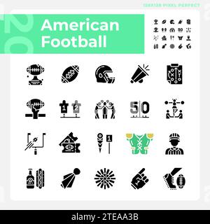 Schwarze Symbole für American Football-Symbole auf weißem Raum Stock Vektor