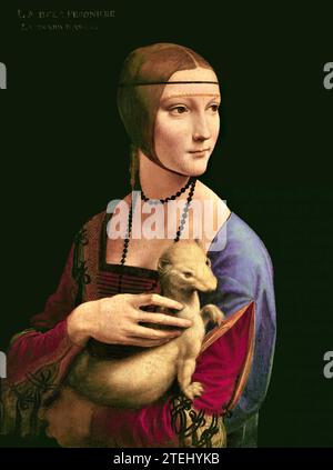 Die Dame mit dem Hermine (Cecilia Gallerani), um 1490 (Gemälde) des Künstlers Vinci, Leonardo da (1452-1519) / Italienisch. Stock Vektor