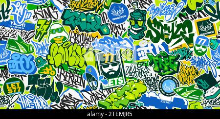 Abstrakte Nahtlose Bunte Urban Graffiti Stil Aufkleber Bombing Street Art Buchstaben Hintergrund Stock Vektor