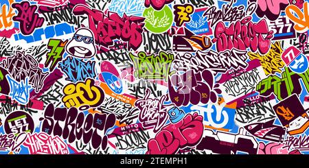 Abstrakte Nahtlose Bunte Urban Graffiti Stil Aufkleber Bombing Street Art Buchstaben Hintergrund Stock Vektor