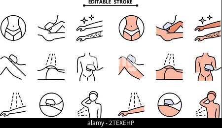 Haarentfernung Vector Color Icons Kollektion. Bearbeitbare Kontur. Laserepilierung und Kosmetik. Glatte Haut. Body Face Hair Removal Methoden. Legen Sie eine flache IC fest Stock Vektor