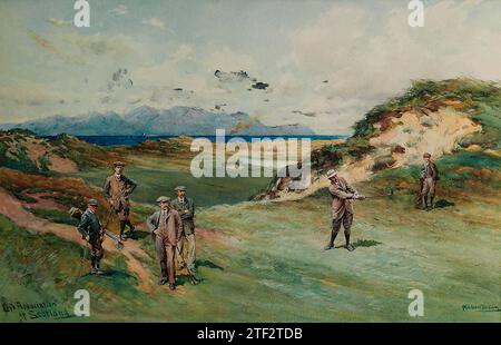 GOLFGEMÄLDE von (James) Michael Brown (1853-1947) Prestwick - Himalaya Loch - Ölgemälde Stockfoto