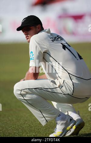 Der neuseeländische Pace Bowler Kyle Jamieson während des ersten Testtages von Bangladesch und Neuseeland im Sylhet International Cricket Stadium in Lakkatura, Banglades Stockfoto
