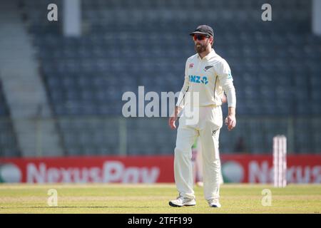 Der neuseeländische Pace Bowler Kane Williamson während des ersten Testtages von Bangladesch und Neuseeland im Sylhet International Cricket Stadium in Lakkatura, Banglad Stockfoto