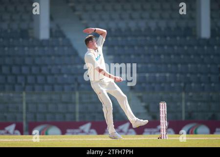 Der neuseeländische Pace Bowler Kyle Jamieson Bowl während des ersten Tests Bangladesch-Neuseeland des ersten Tests am dritten Tag in Sylhet International Stockfoto
