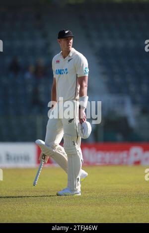 Der neuseeländische Pace Bowler Kyle Jamieson während des ersten Testtages von Bangladesch und Neuseeland im Sylhet International Cricket Stadium in Lakkatura, Banglades Stockfoto