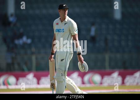 Der neuseeländische Pace Bowler Kyle Jamieson während des ersten Testtages von Bangladesch und Neuseeland im Sylhet International Cricket Stadium in Lakkatura, Banglades Stockfoto
