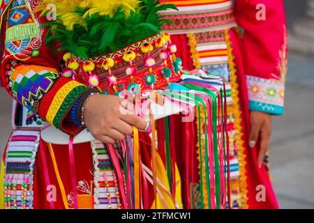 09.09.2023- Italien, Lombardei, Crema, Bolivianische Gemeinschaft feiern während der Jungfrau von Guadalupe, Tänzer Bolivien Stockfoto