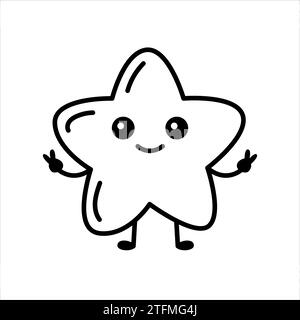 Sternemoticon-Farbenelement. Comic Happy Charakter. Maskottchen der Emotionen. Frohes neues Jahr. Stock Vektor