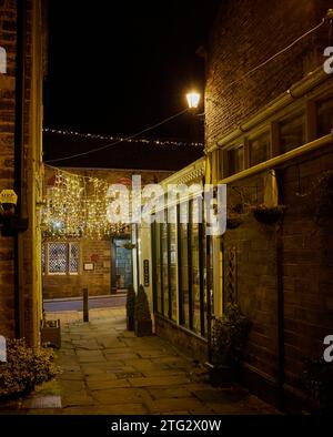 Weihnachtsdekoration am Abend in der Pateley Bridge. North Yorkshire.UK Stockfoto