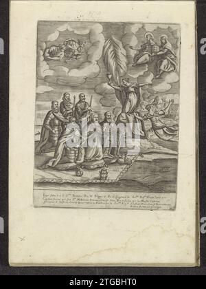Pius V., Philipp II., Alvise I. Mocenigo, Sebastiano Vernier, Marcantonio Colonna und Don Juan von Österreich Knibling for Faith, Anonym, nach Domenico Tintoretto, 1610 rechts eine Personifikation des Glaubens. Auf der linken Seite waren sechs Personen an der Schlacht von Lepanto 1571 beteiligt: Papst Pius V., Koning Philipp II., Doge Alvise I. Mocenigo, Admiraal und später Doge Sebastiano Vervier, Kommandeur Marcantonio Colonna und Armeekommandant Don Juan van Austria. Drei -luly italienischer Text am unteren Rand. Der Ausdruck ist Teil eines Albums. Druckerei: Italien Design von: Venicepublisher: Venedig Papiergravur auf Stockfoto