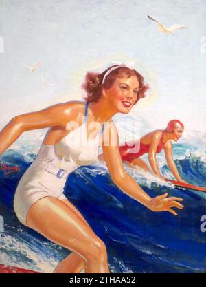 WILLIAM FULTON SOARE (AMERIKANISCH, 1896-1940). Zwei Surfermädchen, Öl auf Leinwand, um 1935 Stockfoto