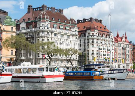 Uferpromenade am Strandvägen, Stadtteil Östermalm, Stockholm, Schweden Stockfoto