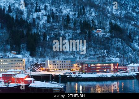 Kreuzfahrthafen Narvik, Narvik, Norwegen. November 2023. Stockfoto