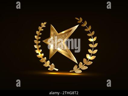 Goldener 3D-Stern auf schwarzem, modernem Hintergrund. Luxuriöses Preisbanner mit Sternen. Vektorillustration Stock Vektor