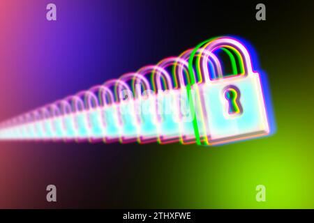 Digitales Schloss, Cybersecurity-Verschlüsselung sicheres Verbindungskonzept Stockfoto