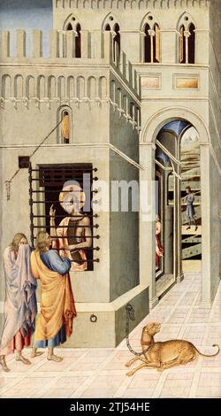 Der heilige Johannes der Täufer wurde von zwei Schülern besucht. Giovanni di Paolo. 1455/60 Stockfoto