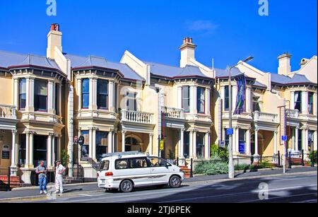 Viktorianische Reihenhäuser, Stuart Street, Dunedin, Otago Region, South Island, Neuseeland Stockfoto