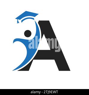 Bildungslogo auf Buchstabe A mit Graduiertenhut-Symbol. Graduierungssymbol Stock Vektor