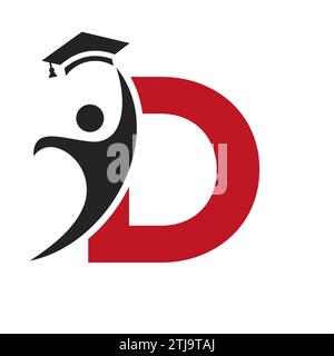 Bildungslogo auf Buchstabe D mit Graduiertenhut-Symbol. Graduierungssymbol Stock Vektor